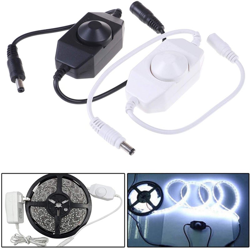 Maxmoral 1pc DC 12V 24V LED Strip Dimmer Switch with DC Female Male Adapter Single Color Mini LED Lamp Lighting Accessories Brightness Adjustable Controller Manual Knob Dimmer Switch White - Image 3